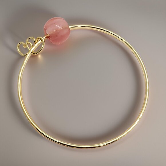 Straight hammered Pink Agate Charm Bracelet - Picture 4 of 5